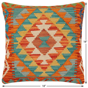 handmade Traditional Pillow Rust Blue Hand-Woven SQUARE 100% WOOL Hand woven turkish pillow2' x 2'